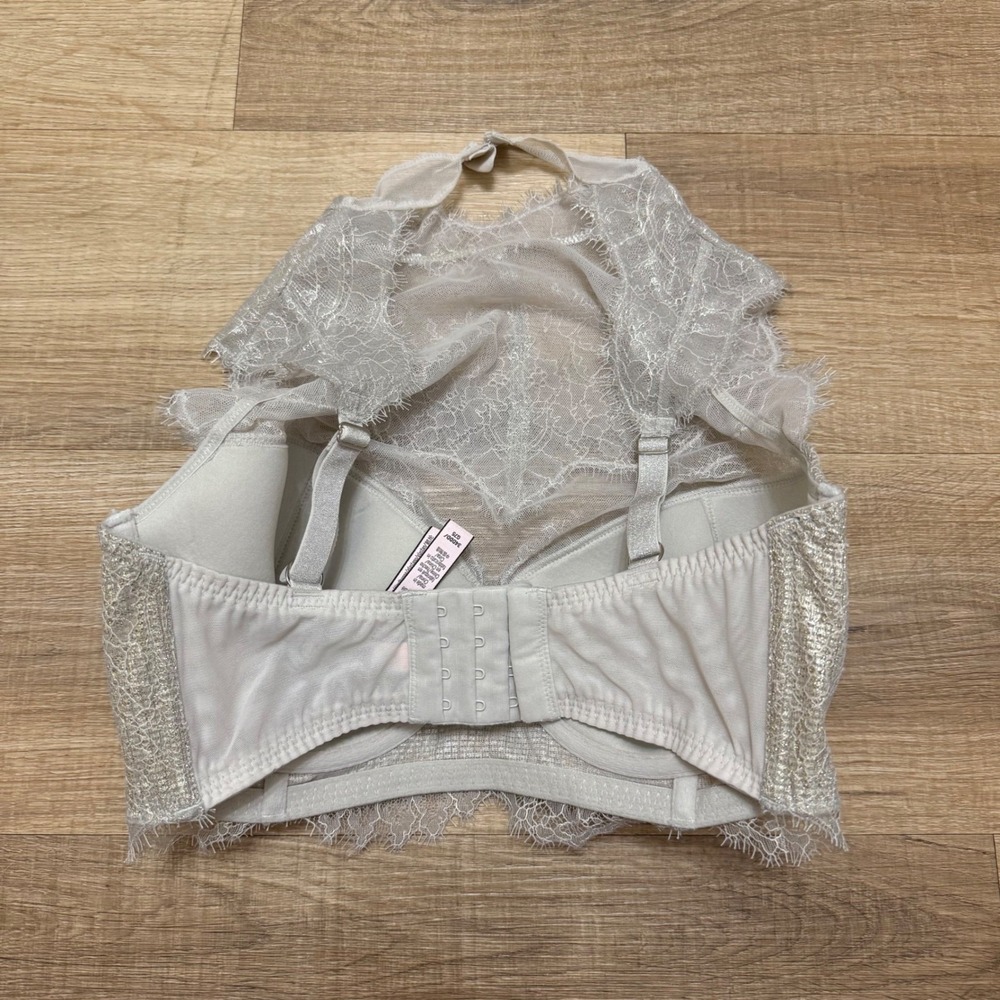 Victorias Secret Dream Angels‎ Wicked Silver Metallic Lace Halter Bra 34DDD - Picture 2 of 3